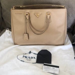 Prada Sabbia saffiano leather lux double zip